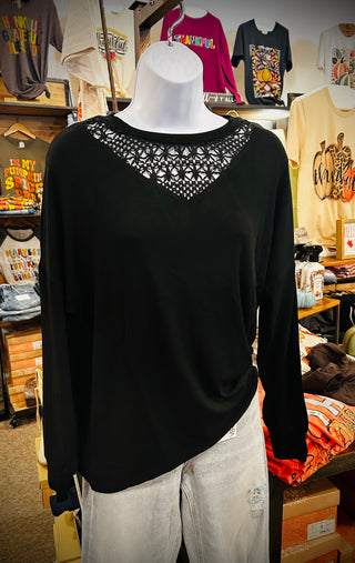 Sew In Love Long Sleeve Ribbed Top Black
