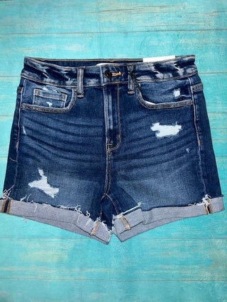 Zenana Distressed Cuffed Raw Hem Shorts