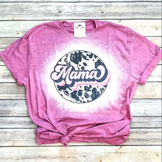 Daydreamer Designs Cow Print Mama Bleached T-Shirt