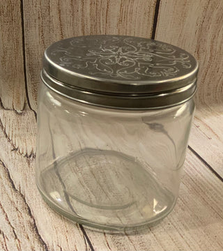 Glass Jar w/Metal Embossed Lid