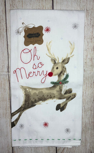 Mudpie Holiday Reindeer Sequin Towel Oh So Merry