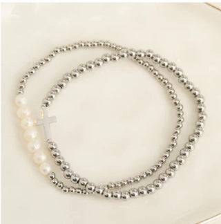 Howard's Narelle Waterproof Pearl and Cross Stretch Set Silver