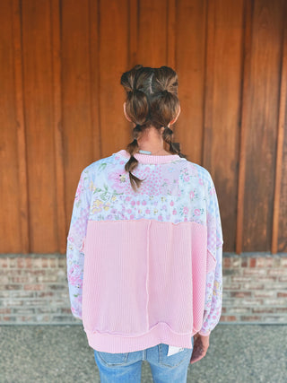 Haptics Floral Patchwork Oversized Top Blush Pink