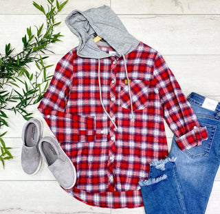 Flannel Button Down Hoodie