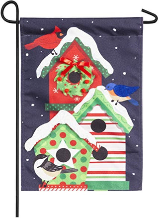Holiday Cheer Birdhouse Trio Garden Flag