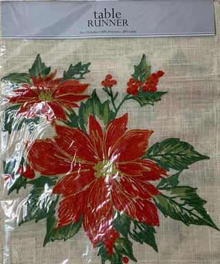 Poinsettia Holly Embellished Runner, 14x70