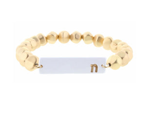 Jane Marie Gold Beaded Ceramic Initial Bracelet "N"