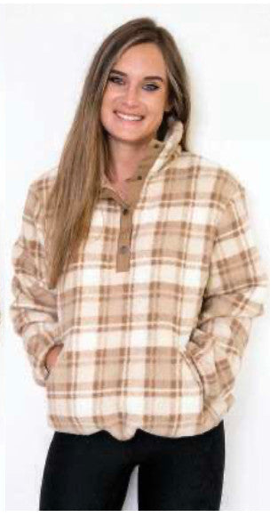 Jen & Co Adair Sherpa Pullover Leopard Grey L/XL