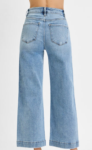 Risen High Rise Crop Wide Jeans Light Wash 5687