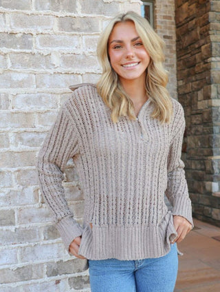 Simply Southern So Soft Quarter Zip Knit Sweater Tan