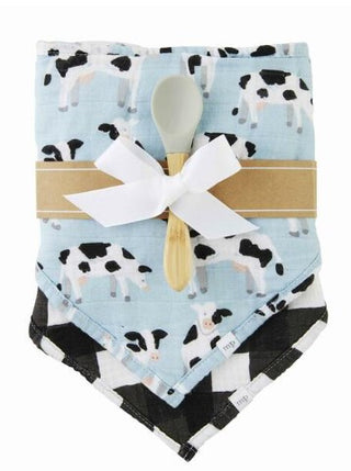 Mudpie Cow Muslin Bib Spoon Set
