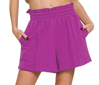 Zenana French Terry Elastic Waist Shorts Light Plum 5335