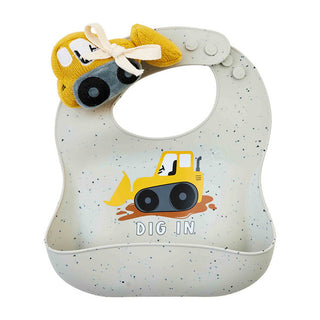 Mudpie Silicone Bib & Rattle Set Bulldozer