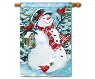 Snowman With Cardinals Standard House Flag
