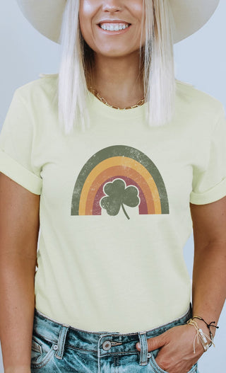 Kissed Apparel Rainbow Shamrock Graphic Tee Citron