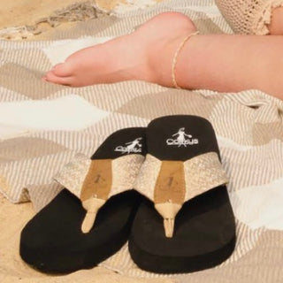 Corkys Sunsational Flip Flops Gold Weave