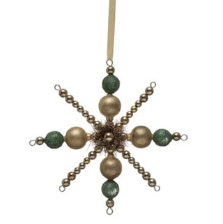 Glass Bead Snowflake Ornament w/Tinsel & Glitter
