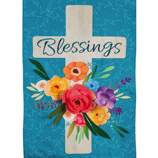 Blessings Floral Cross Garden Flag