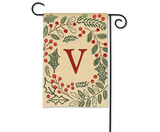 Holly Berries Monogram Garden Flag