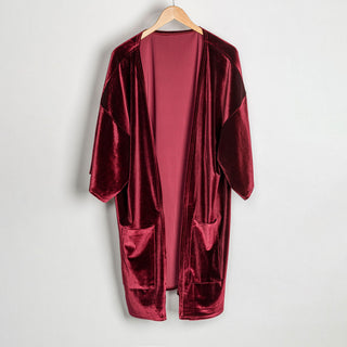 Howard's Mid Thigh Length Velvet Kimono w/Pockets OS