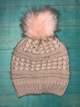 Mirabeau Chunky Cable Knit Hat with Pom Pom Blush