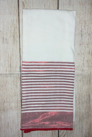 Creative Co-op Red Stripe Tea Towel w/Pom