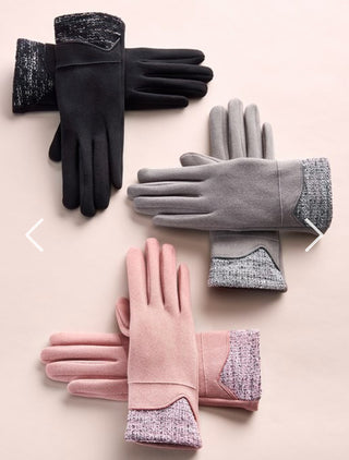 Luxe Vegan Suede Edged in Boucle Gloves