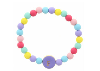 Jane Marie Kids Purple Stamped Multicolored Beaded Initial Bracelet "F"