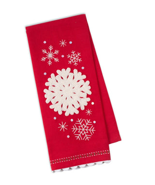 Falling Snowflakes Embellished Dishtowel
