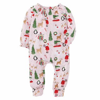Mudpie Girls Christmas Print Sleeper Pink