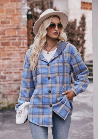 Lovesoft Checkered Flannel Hooded Jacket Blue