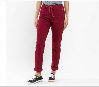 Judy Blue High Waist Pull On Double Cuff Jogger Scarlet 88727