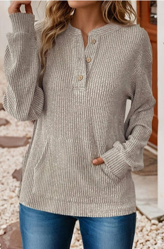 Lovesoft Ribbed Texture Drop Shoulder Henley Simply Taupe