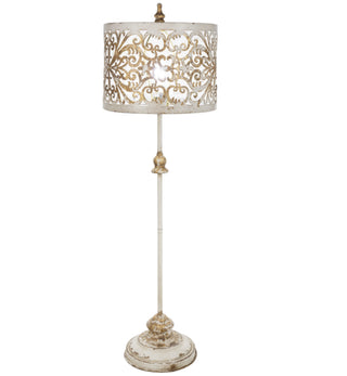 Distressed Ivory & Gold Buffet Lamp w/Scroll Shade