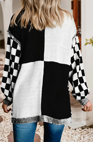 Little Daisy Closet Checkered Open Front Cardigan Black