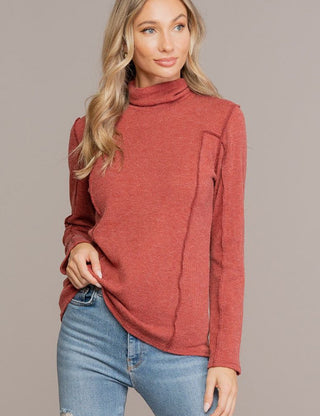 Sew In Love High Neck Long Sleeve Top Brick