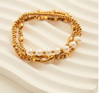 Howard's Narelle Waterproof Multi Pearl Stretch Bracelet Set Gold
