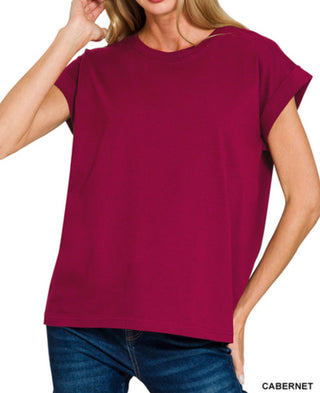 Zenana Folded Sleeve T-Shirt Cabernet