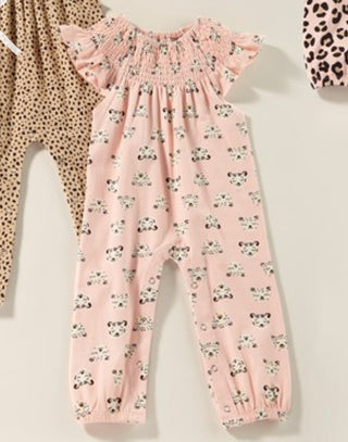 Check Meowt Smocked Infant Jumpsuit