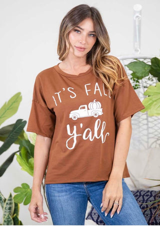 Sew In Love It's Fall Y'all Short Sleeve Shirt Mocha