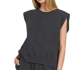 Zenana French Terry Sleeveless Top  Black