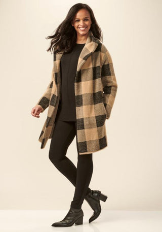 Charlie Paige Eyelash Yarn Plaid Open-Front Hoodie Coatigan 407065