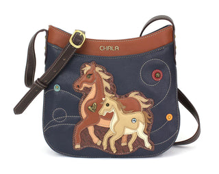Chala 816 Crescent Crossbody Horse Family Navy