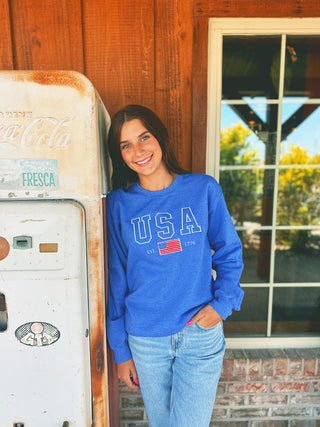 Top Notch USA Embroidered Sweatshirt in Blue