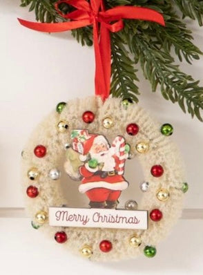 Audrey’s Vintage Bottle Brush Wreath Ornament Santa