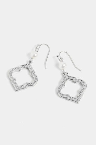 Whispers Pearl Open Shape Dangle Earrings Silver WN004763