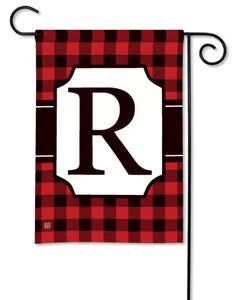 Red & Black Check Monogram Garden Flag