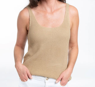 Elsie & Zoey Capri Scoop Neck Lightweight Sweater Tank Sand