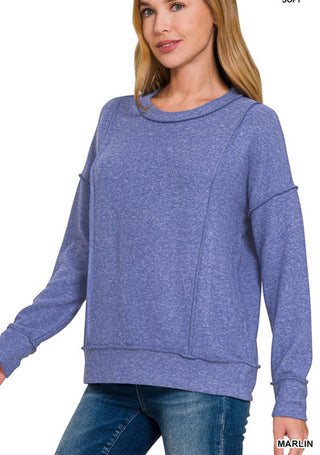 Zenana Brushed Hacci Drop Shoulder Sweater Marlin
