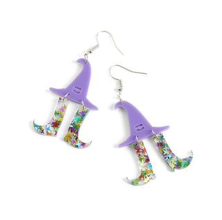 Whisper Halloween Acrylic Earrings Glitter Witches Silver WN004676